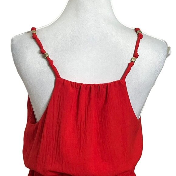 Vix Paula Hermanny Cyndi Wrap Midi Dress Women’s Size Large Red Crinkled Voile - Picture 8 of 16